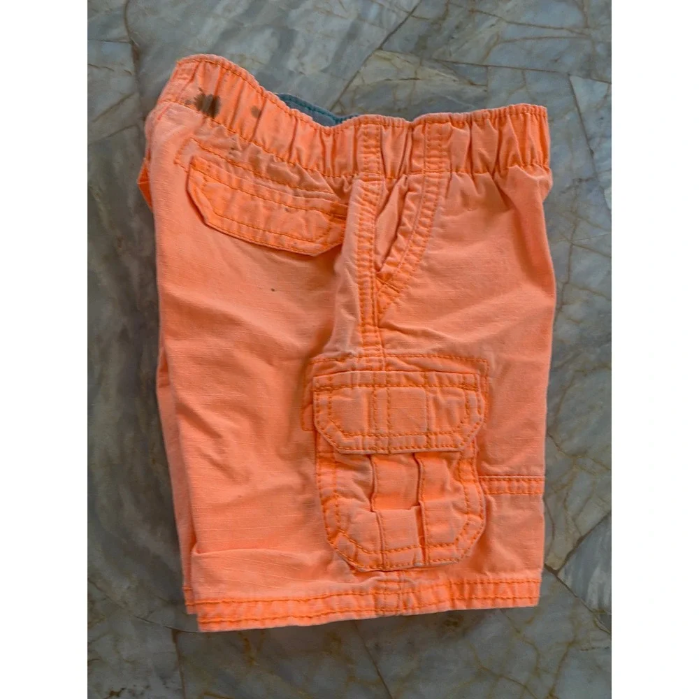 Carters Baby Boy Neon Orange Cargo Shorts 9 Months Elastic Waist Cotton
